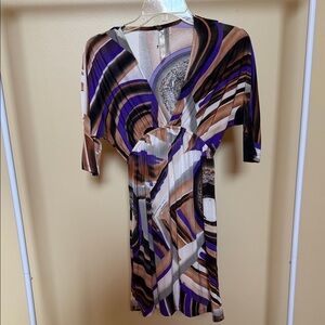 Cristinalove Multicolor Abstract Print Dress in Purple, Brown, White, Black